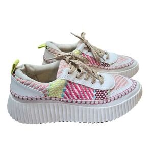 Dolce Vita Womens Woven Patchwork Platform Sneakers White Pink Yellow Size 8M